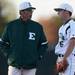 Eastern volunteer coach Dan O'Brien chats with junior pitcher 	Taylor Dimmerling on the mound during a break in the action as Eastern takes on Michigan State at Oestrike Stadium on Wednesday.  Melanie Maxwell I AnnArbor.com